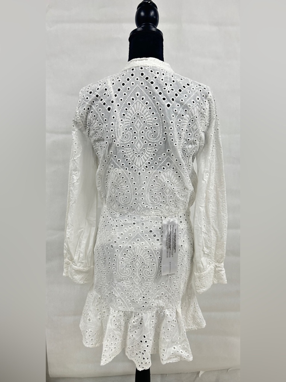 BCBGMAXAZRIA White Eyelet Lace Mini Dress Size 12 Boho Cottagecore Romantic - Picture 4 of 14